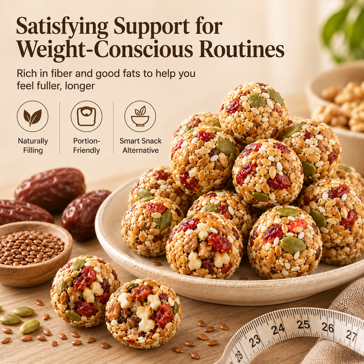 🌿Red Date Walnut Flaxseed Bites🌾Fiber-Rich Whole-Food Bites-EQ