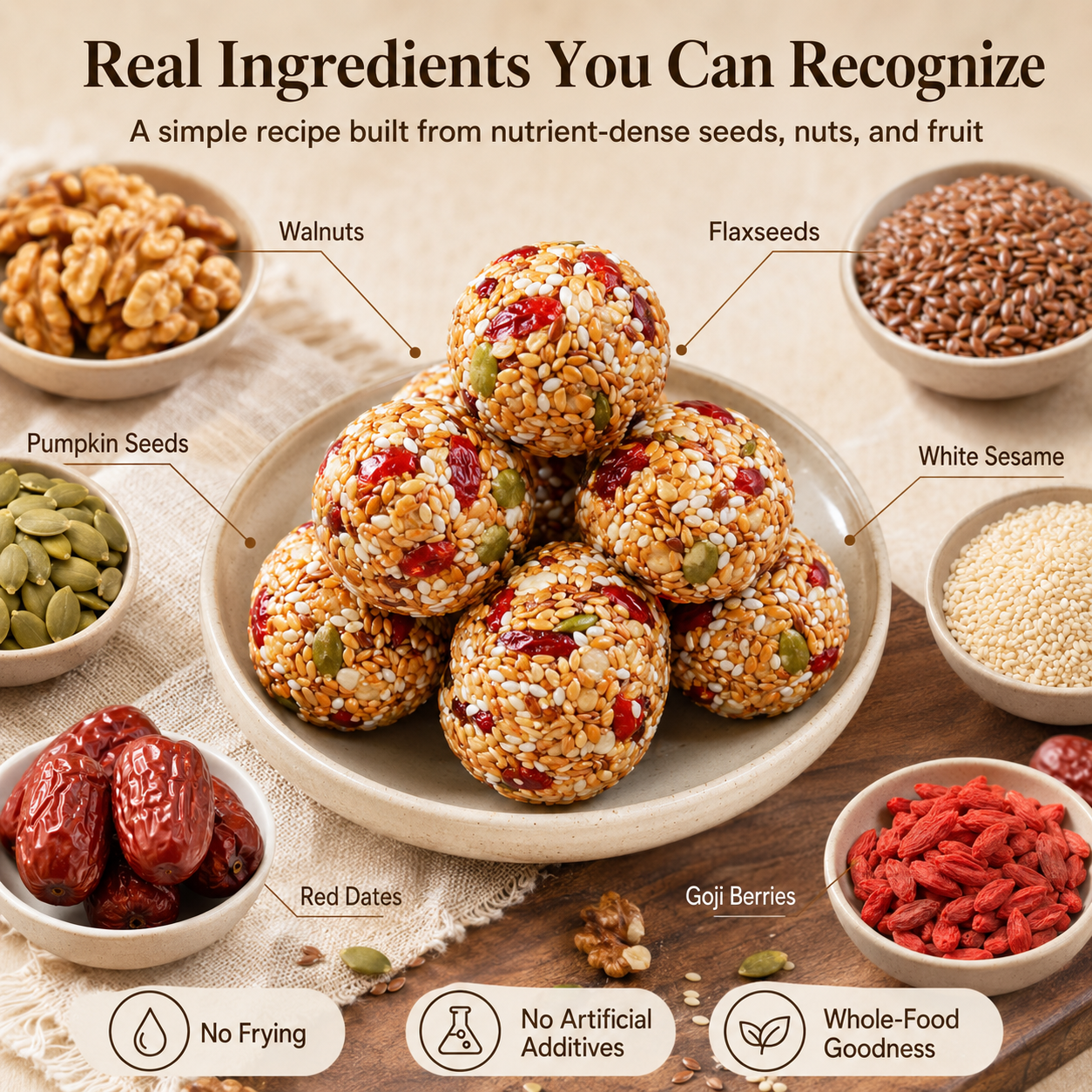 🌿Red Date Walnut Flaxseed Bites🌾Fiber-Rich Whole-Food Bites-EQ