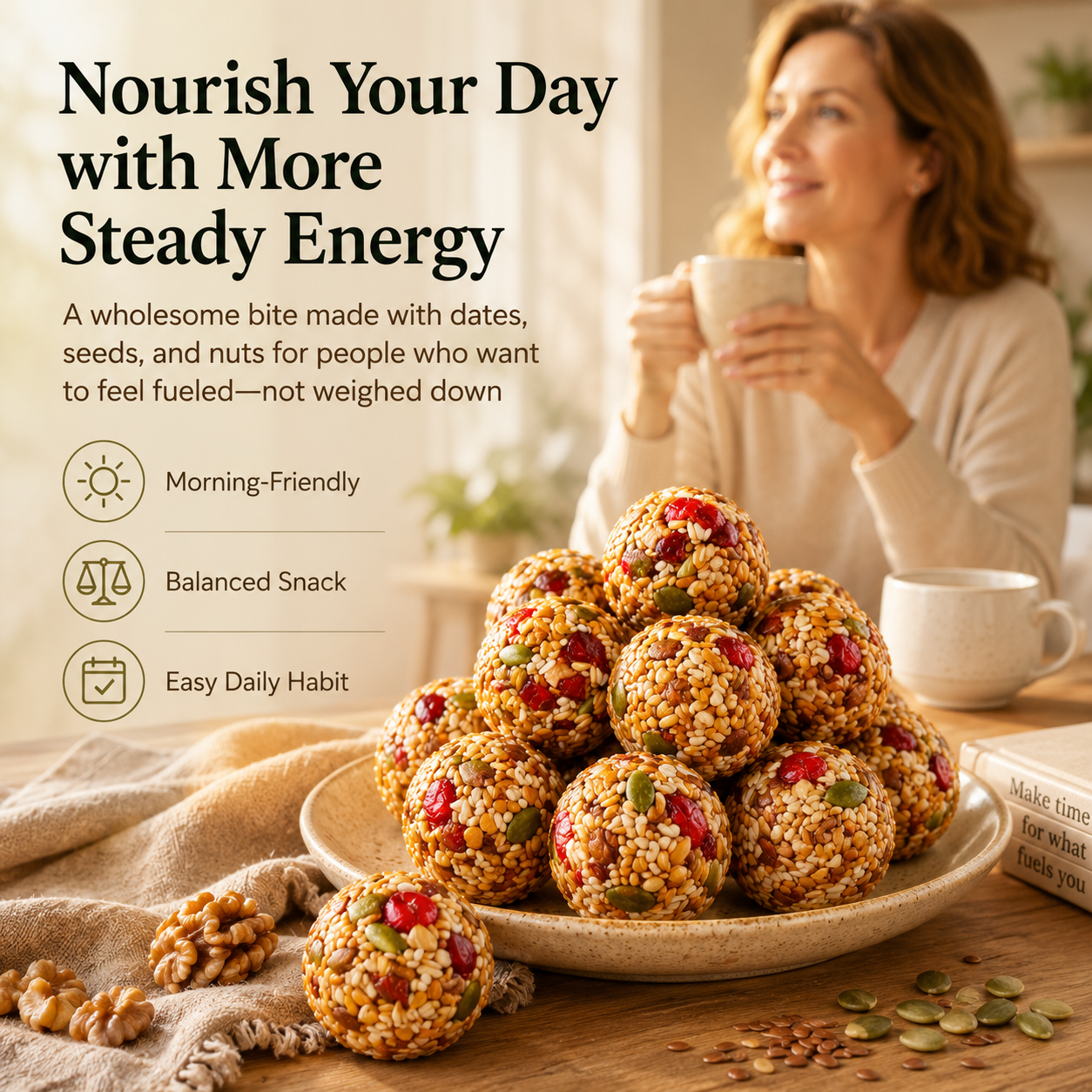 🌿Red Date Walnut Flaxseed Bites🌾Fiber-Rich Whole-Food Bites-EQ
